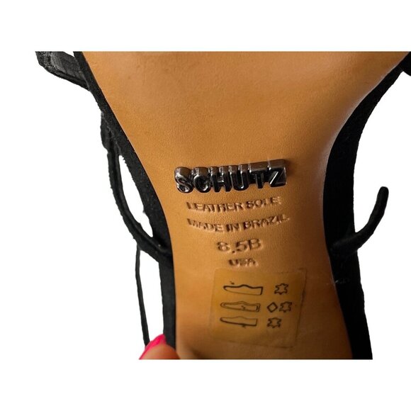 Schutz Black Caged Open Toe Block Heel Shoes Sz 8.5 - Picture 8 of 8